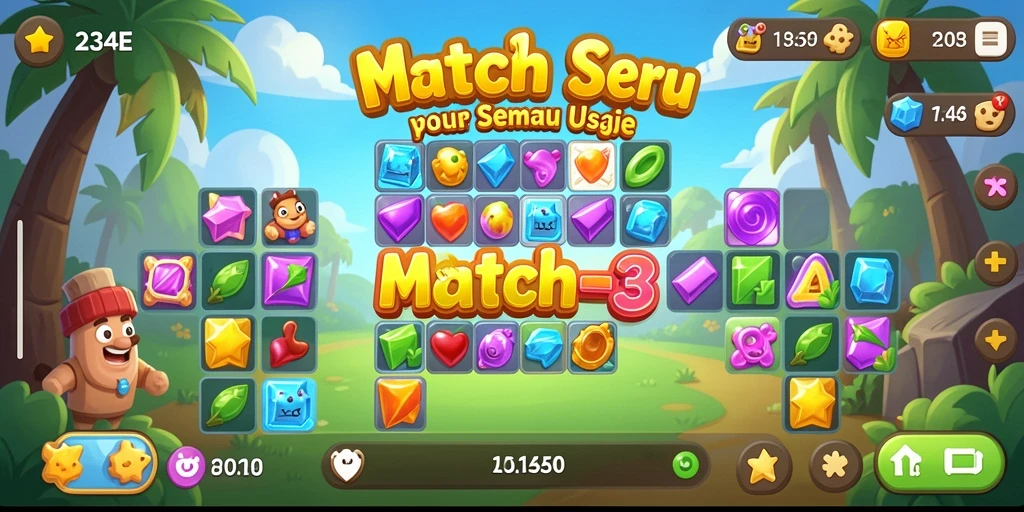Tangkapan layar dari gameplay menarik 234E yang penuh warna.