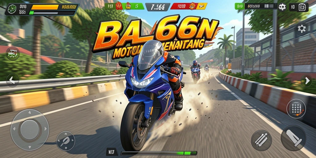 Gameplay AA666 yang seru dengan balapan motor cepat.