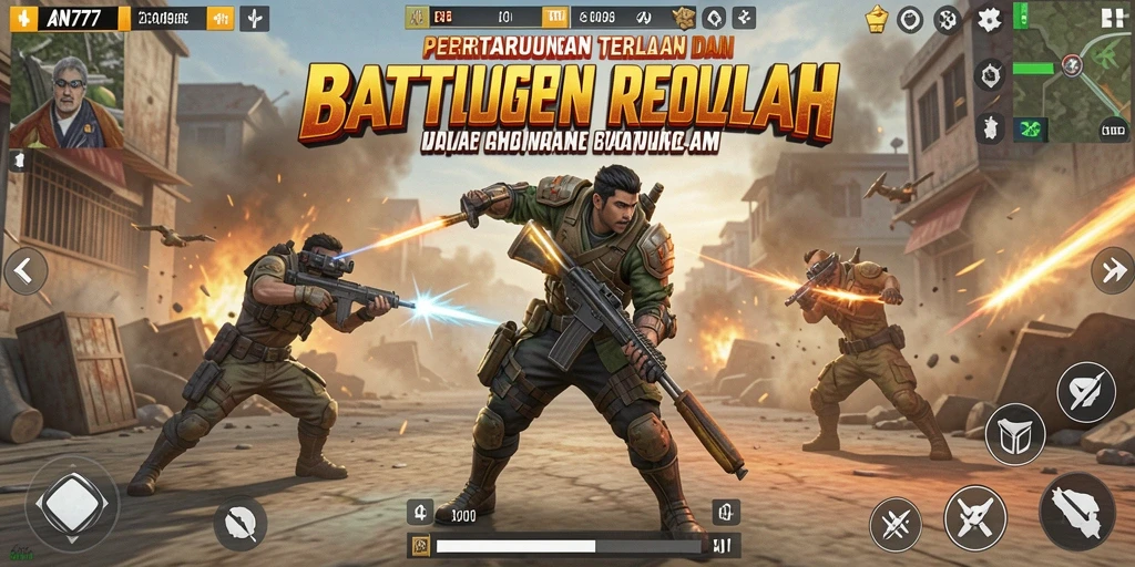 Screenshot AN777 menampilkan pertarungan intens dalam mode Battle Royale.