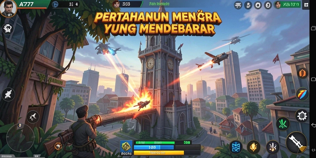 Tampilan gameplay menegangkan dari AT777 Tower Defense.