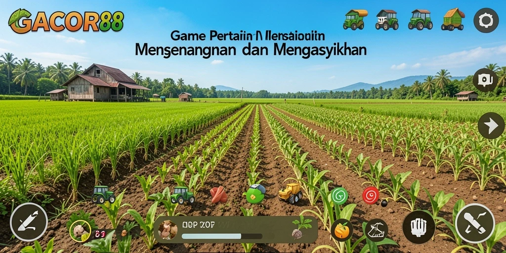 Screenshot gameplay GACOR88 menampilkan ladang pertanian yang indah.