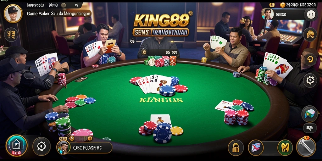 Screenshot gameplay KING88 menampilkan intensitas permainan poker yang seru.