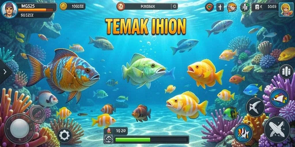 Tampilan screenshot menunjukkan aksi seru gameplay Tembak Ikan.