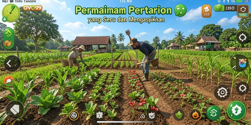 Tangkapan layar permainan OVO99 menunjukkan aktivitas bercocok tanam yang menyenangkan.