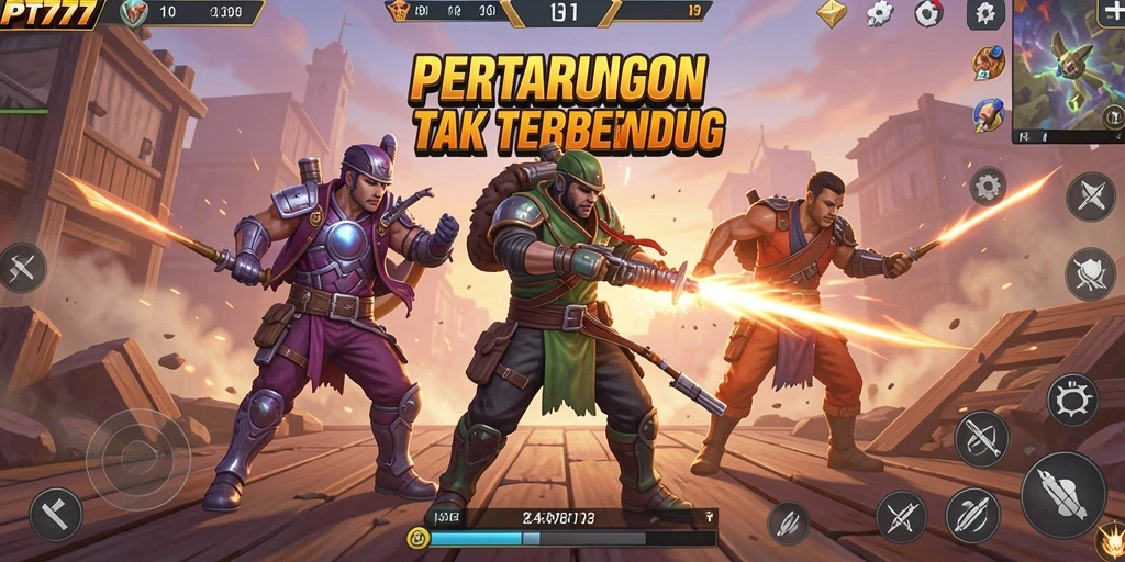 Tangkapan layar PT777 menampilkan aksi seru dalam pertarungan Battle Royale.