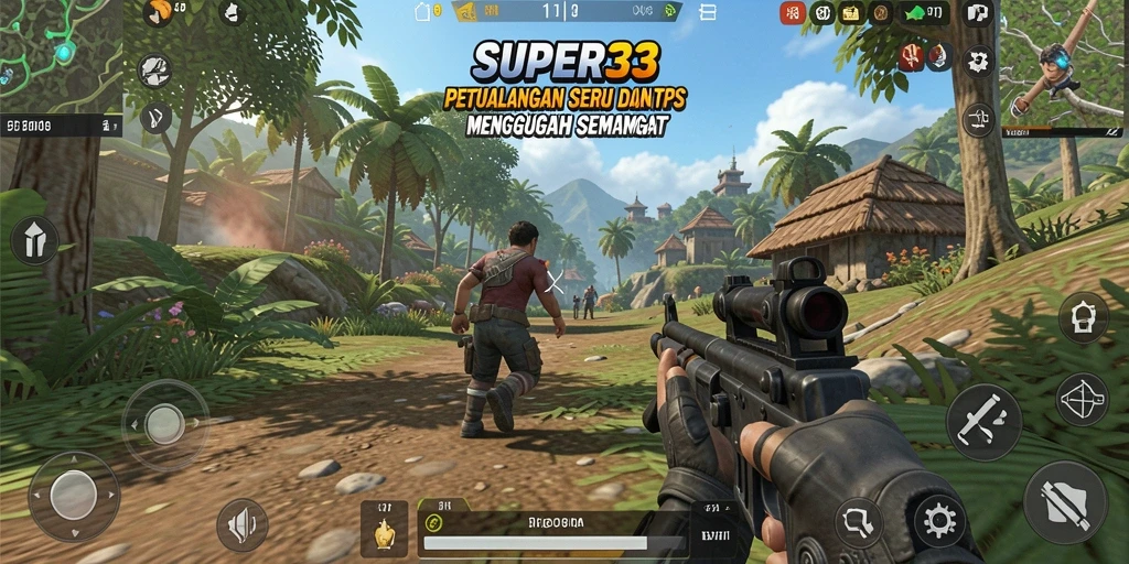 Screenshot gameplay SUPER33 menunjukkan aksi mendebarkan di medan perang.